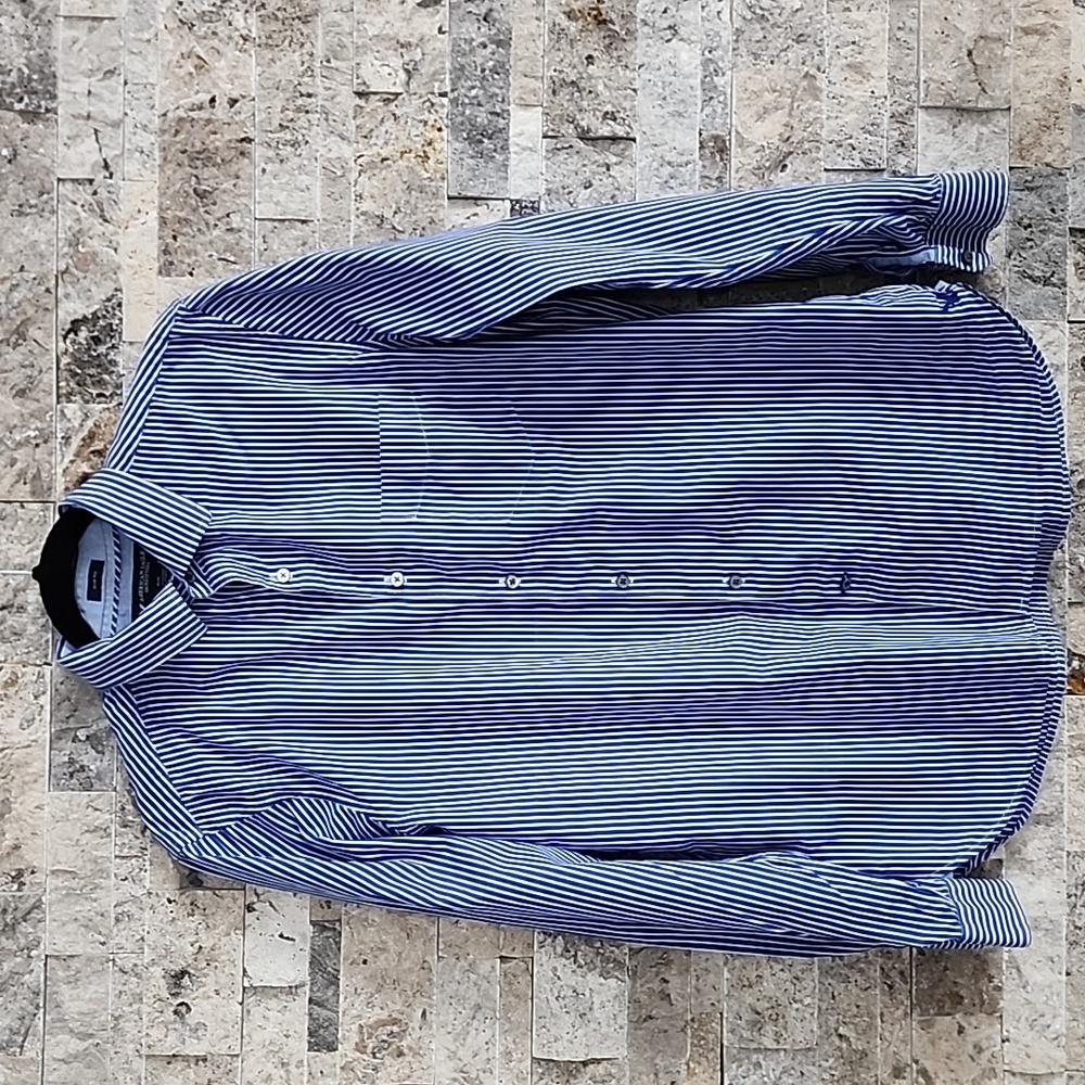 American Eagle Blue & White Button Down Shirt Slim Fit